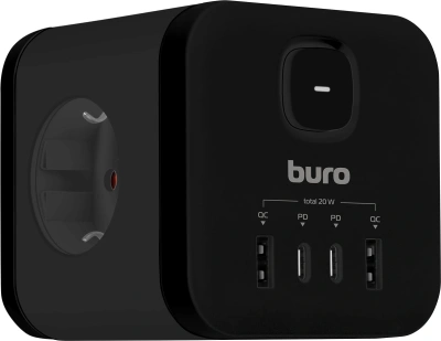 Сетевой разветвитель Buro BU-PW3UC-Plus-B (3 розетки) черный (коробка)