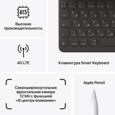 Планшет Apple iPad 2021 A2604 A13 Bionic 6С RAM3Gb ROM64Gb 10.2" IPS 2160x1620 4G iOS серебристый 8Mpix 12Mpix BT WiFi 9hr