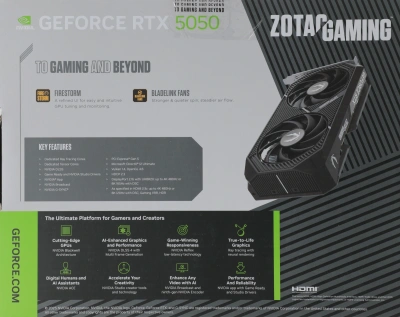 Видеокарта Zotac PCI-E 5.0 RTX 5050 TWIN EDGE NVIDIA GeForce RTX 5050 8Gb 128bit GDDR6 2572/20000 HDMIx1 DPx3 HDCP Ret