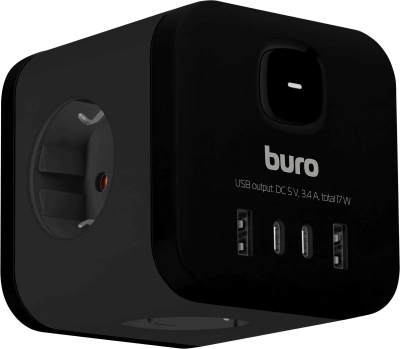Сетевой разветвитель Buro BU-PW3UC-B (3 розетки) черный (коробка)
