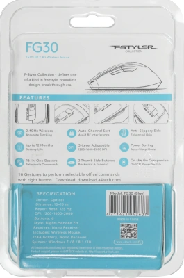 Мышь A4Tech Fstyler FG30 серый/синий оптическая 2000dpi беспров. USB 6but (FG30 BLUE)