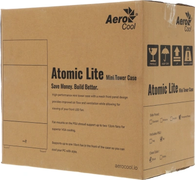 Корпус Aerocool Atomic Lite-G-BK-v2 черный без БП mATX 6x120mm 2x140mm 1xUSB2.0 2xUSB3.0 audio bott PSU