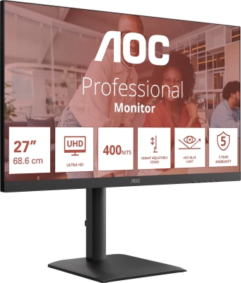 Монитор AOC 27" U27E4CV черный IPS LED 16:9 HDMI M/M матовая HAS Piv 400cd 3840x2160 60Hz DP 4K USB 6.83кг