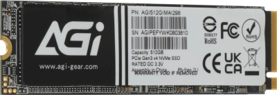 Накопитель SSD AGi PCIe 3.0 x4 512GB AGI512GIMAI298-CB AI298 M.2 2280
