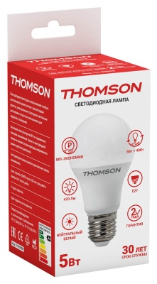 Лампа светодиодная Thomson TH-B2098 5Вт цок.:E27 груша 220B св.свеч.бел.нейт. A (упак.:1шт)