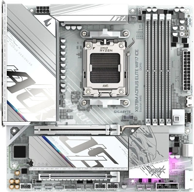 Материнская плата Gigabyte X870M AORUS ELITE WIFI7 ICE Socket AM5 AMD X870 4xDDR5 mATX AC`97 8ch(7.1) 2.5Gg RAID+HDMI