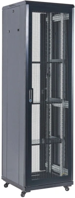 Шкаф серверный Rexant (04-4266-232) напольный 42U 600x800мм пер.дв.перфор. металл 2 бок.пан. направл.под винты 800кг черный 92кг 230град. 2054мм IP20 сталь