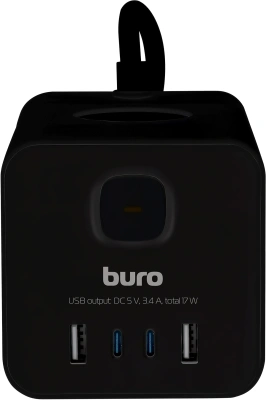 Сетевой удлинитель Buro BU-PTE4.1UC-B 1.5м (4 розетки) черный (коробка)