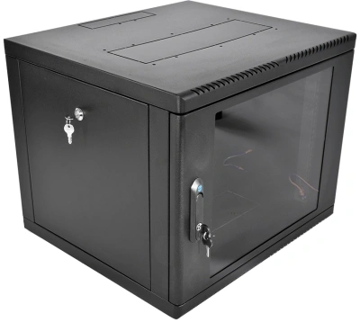 Шкаф коммутационный ЦМО (ШРН-М-9.500-9005) настенный 9U 600x520мм пер.дв.стекл 130кг черный 456мм 19.35кг 180град. 480мм IP20 сталь