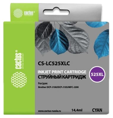 Картридж струйный Cactus CS-LC525XLC голубой (14.4мл) для Brother DCP-J100/J105/J200 с чипом