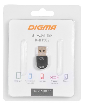 Адаптер USB Digma D-BT502 BT5.0+EDR class 1.5 20м черный