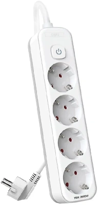 Сетевой фильтр Deli ET435 3м (4 розетки) белый (пакет ПЭ)