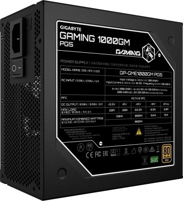 Блок питания Gigabyte ATX 1000W GP-GME1000GM PG5 80+ gold (20+4pin) APFC 135mm fan 8xSATA Cab Manag RTL