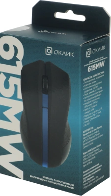 Мышь Оклик 615MW черный/синий оптическая 1200dpi беспров. USB для ноутбука 3but (412862)