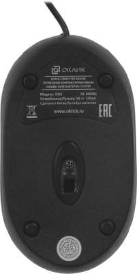 Мышь Оклик 105S черный оптическая 800dpi USB для ноутбука 3but (400941)