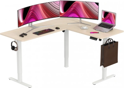Стол для компьютера Cactus CS-EDXL-WWD электропривод столешница МДФ белый дуб каркас белый 160x140x72см