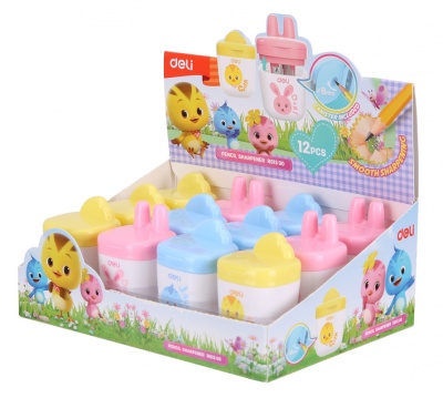 Точилка для карандашей ручная Deli ER01300 1 отверстие пластик ассорти дисплей