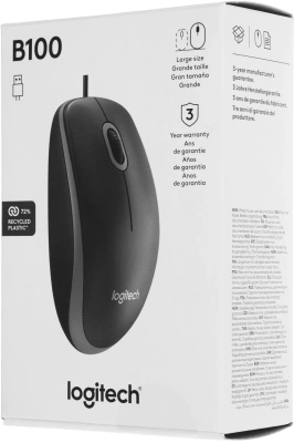 Мышь Logitech B100 черный оптическая 1000dpi USB 2but (910-003357)