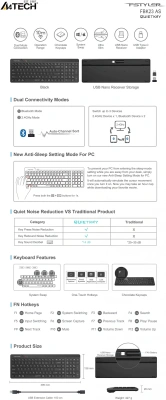 Клавиатура A4Tech FBK23 AS черный USB беспроводная BT/Radio