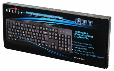 Клавиатура Оклик 170M черный USB (855272) кабель 1.5м