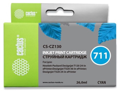 Картридж струйный Cactus CS-CZ130 №711 голубой (26мл) для HP DJ T120/T520/530 с чипом