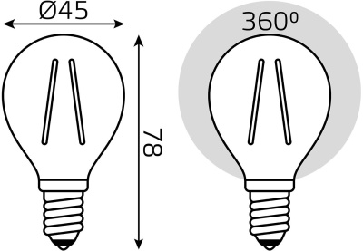 Лампа светодиодная Gauss Filament 11Вт цок.:E14 шар 220B св.свеч.бел.теп. (упак.:10шт) (105801111)