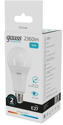 Лампа светодиодная Gauss Globe Elementary 30Вт цок.:E27 груша 220B св.свеч.бел.нейт. А67 (упак.:10шт) (73229)