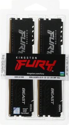 Память DDR4 2x16Gb 3600MHz Kingston KF436C18BBK2/32 Fury Beast Black RTL Gaming PC4-28800 CL18 DIMM 288-pin 1.35В single rank с радиатором Ret