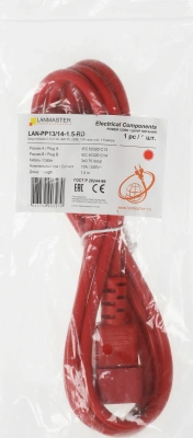 Шнур питания Lanmaster LAN-PP13/14-1.5-RD C13-С14 проводник.:3x0.75мм2 1.5м 220В 10А красный