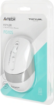 Мышь A4Tech Fstyler FG10S белый/серый оптическая 2000dpi silent беспров. USB для ноутбука 4but (FG10S WHITE)