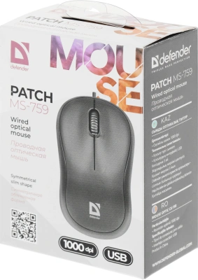 Мышь Defender Patch MS-759 черный оптическая 1000dpi USB для ноутбука 2but (52759)
