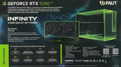 Видеокарта Palit PCI-E 5.0 PA-RTX5060Ti INFINITY 3 NVIDIA GeForce RTX 5060TI 16Gb 128bit GDDR7 2407/28000 HDMIx1 DPx3 HDCP Ret