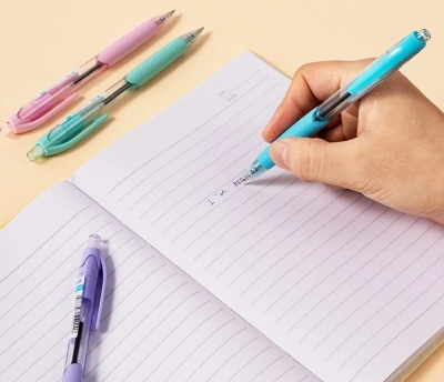 Ручка шариков. автоматическая Deli Every EQ41-BL прозрачный/ассорти d=0.7мм син. черн. кругл. резин. манжета