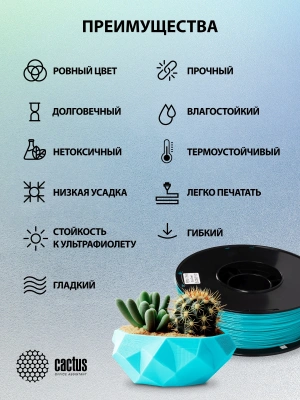 Пластик для принтера 3D Cactus CS-3D-PETG-1KG-CYAN PETG d1.75мм 1кг L316м 1цв.