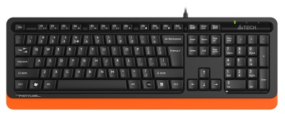 Клавиатура A4Tech FKS10 черный/оранжевый USB (подставка для запястий) (FKS10 ORANGE) кабель 1.5м