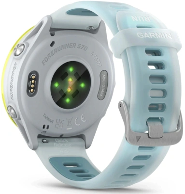 Смарт-часы Garmin Forerunner 570 47мм 1.4" AMOLED корп.золото белое рем.бирюзовый разм.брасл.:135-205мм (010-02971-01)
