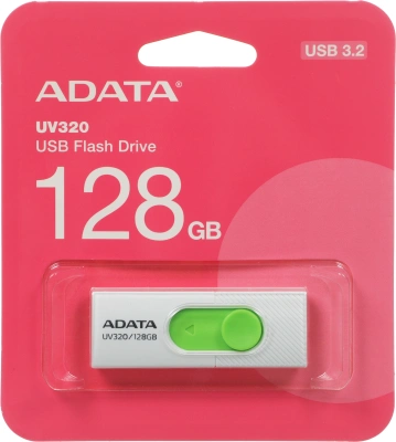 Флеш Диск A-Data 128GB UV320 AUV320-128G-RWHGN USB3.2 белый/зеленый