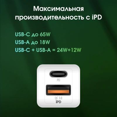 Сетевое зар./устр. Digma Pro DPW6C 65W 3.25A (PD+QC) USB-C/USB-A универсальное белый (DPW6С6GX11WH)