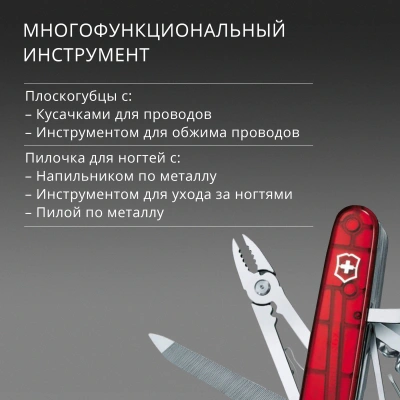 Нож перочинный Victorinox CyberTool L (1.7775.T) 91мм 39функц. красный полупрозрачный карт.коробка