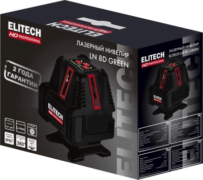Нивелир лазерн. Elitech LN 8D GREEN 2кл.лаз. 520нм цв.луч. зеленый 5луч. (204735)