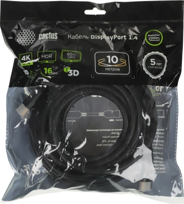 Кабель аудио-видео Cactus CS-DP-DP-1.4-10 DisplayPort (m)/DisplayPort (m) 10м. позолоч.конт. черный