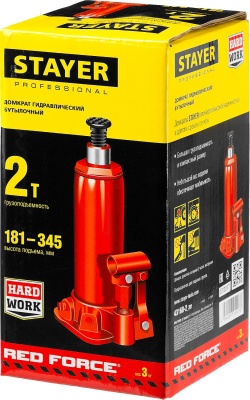 Домкрат Stayer Red Force 43160-2_z01 бутылочный гидравлический красный
