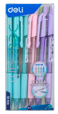 Ручка шариков. автоматическая Deli X-tream EQ199-BL d=0.7мм син. черн. резин. манжета (12 шт. в упаковке)