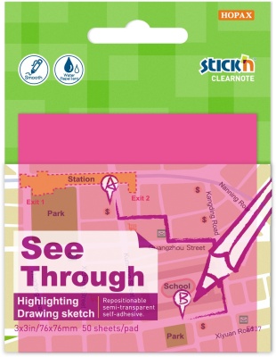 Блок самоклеящийся пластиковый Stick`n Clearnote 21711 76x76мм 50лист. пурпурный неон прозрачный