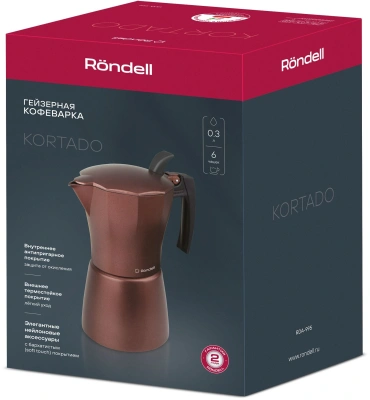 Кофеварка гейзерн. Rondell Kortado RDA-995 0.3л алюминий коричневый