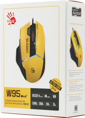 Мышь A4Tech Bloody W95 Max Sports желтый/серый оптическая 12000dpi USB 10but (W95 MAX SPORTS LIME)