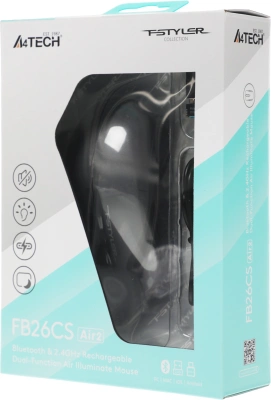 Мышь A4Tech Fstyler FB26CS Air2 серый/черный оптическая 2000dpi silent беспров. BT/Radio USB для ноутбука 4but (FB26CS AIR2 SMOKY GREY)