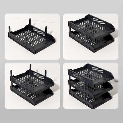 Лоток горизонтальный Deli E9213 BLACK сборный для бумаг 325x241x155мм черный пластик (упак.:3шт) пластиковый пакет