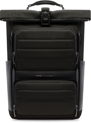 Рюкзак мужской Piquadro Oberon CA7280W150/N роллтоп черный нейлон/натур.кожа