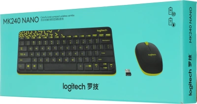 Клавиатура + мышь Logitech MK240 клав:черный/желтый мышь:черный/желтый USB беспроводная slim Multimedia (920-008198)